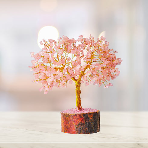 Pushkar Rose Quartz Crystal Gemstones Tree 500 Bead 7-8 Inch